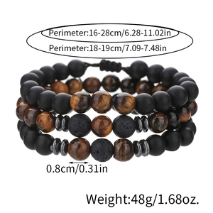 Three-piece men's set with tiger eye, lava rock and matte black onyx beaded bracelets