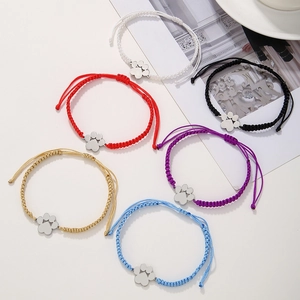 Bracelets tressés réglables avec pendentif patte en acier inoxydable, couleurs variées