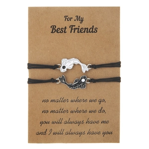 Adjustable black cord Yin Yang fish bracelets for couples with gift card packaging