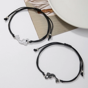Adjustable Yin Yang koi fish couple necklaces with black and white enamel pendants