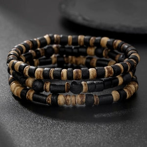 Ethnic style multi-layer beaded wood bracelet with vintage handmade design for women