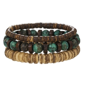 Men's multi-layered coconut wood bead bracelet set with African turquoise in bohemian style