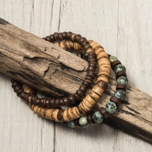 Bohemian Vintage Wood Coconut Shell Bead Stackable Bracelet Set For Men Women Handmade Ethnic Synthetic Stone Multi Layer Jewelry Gift