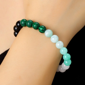 Bracciale di perle fatto a mano con ossidiana e occhio di tigre portafortuna unisex