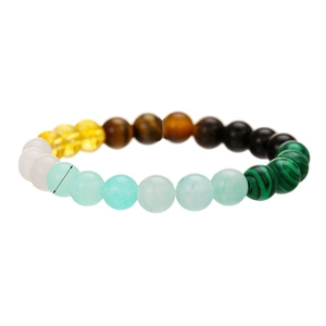 Bracciale elastico in perline di cristallo naturale con occhio di tigre e malachite