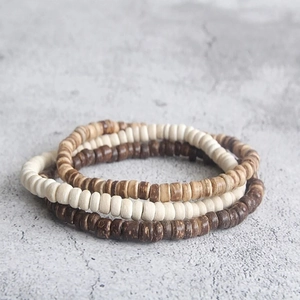 Handmade multilayer coconut shell and wood bead bracelets set for men and women