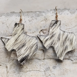 Western style Texas map earrings made of natural cowhide fur with gold hooks