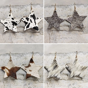 Western Echt Haar Leer Ster Druppel Oorbellen Boheems Dierenprint Koe Luipaard Patroon Ster Hangen Oorbellen Vrouwen Sieraden