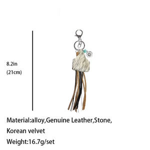 Western-Lederquasten-Schlüsselanhänger mit Türkis-Perlen, Größe 21 cm, Gewicht 16,7 g