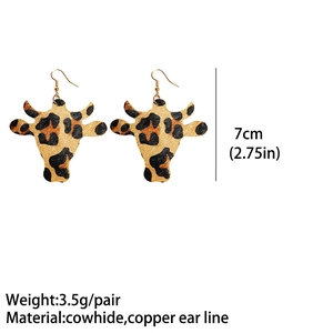 Orecchini a testa di mucca in pelle leopardata con filo di rame stile Western