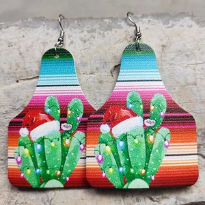 Orecchini a goccia in ecopelle con strisce serape e motivo cactus festivo
