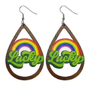 Glücksklee Regenbogen Holz Tropfenohrringe für die St. Patrick's Day Feier