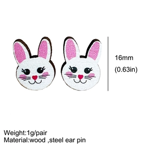 Detailed dimensions of bunny wooden stud earrings with steel pins for Easter
