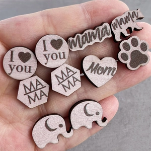Mother's Day Wood Stud Earrings For Women Cute Bear Heart Elephant Mama Letter Print Minimalist Wooden Earring Jewelry Gift