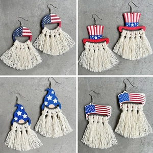 Unabhängigkeitstag Amerikanische Flagge Quasten Ohrringe Uncle Sam Hut Patriotische Baumwolle Fransen Ohrhänger Damen Schmuck