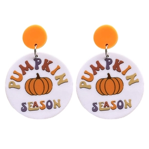 Halloween pumpkin season drop earrings with orange and white acrylic design