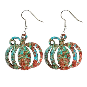 Vintage hollow pumpkin leaf earrings with textured rustic finish and metal hooks