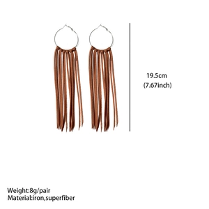 Brown superfiber tassel hoop earrings size 19.5cm and weight 8g per pair details