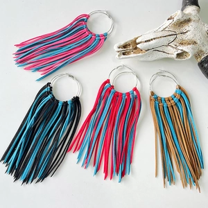 Bohemian Western Cowboy Oversized Fringe Hoop Earrings Ethnic Faux Suede Tassel Drop Earrings For Women Statement Jewelry