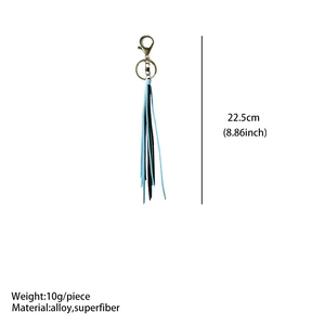 Ethnic style dual-color long tassel keychain with microfiber fringe and alloy clasp