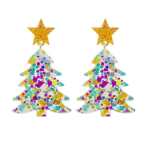 Pendientes de árbol de Navidad en acrílico con lentejuelas y una estrella dorada