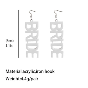 Weiße Acryl BRIDE Buchstaben Ohrringe für Hochzeiten, 8cm lange Tropfenohrringe Design