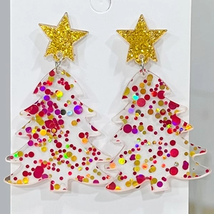 Pendientes de árbol de Navidad con lentejuelas de colores y detalle de estrella dorada
