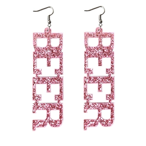 Orecchini BEER rosa glitterati con ganci argentati per moda estiva da festa