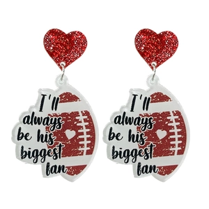 Glitzernde rote Herz und Football Acryl Ohrringe mit motivierendem Fandruck für Fans