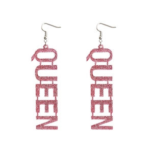 Boucles d'oreilles pendantes QUEEN à paillettes roses pour fêtes et style urbain