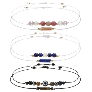 Bracelet trois pièces fait main avec perles en pierre naturelle et cordon réglable
