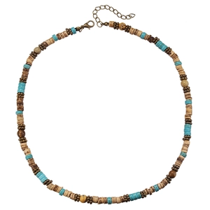 Boho-Halskette mit Türkis, Kokosholzperlen und Bronze-Details für Herren im Ethno-Stil