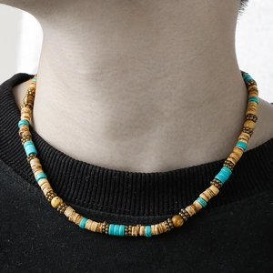 Boho Kokosnussschale Holzperlen Türkis Halskette Für Herren Tribal Ethnisch Handgefertigt Verstellbare Choker Halskette Schmuck