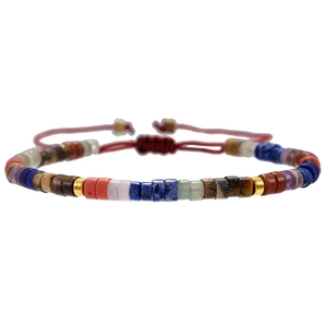 Bohemian colorful turquoise emperor stone beaded bracelet with adjustable red cord