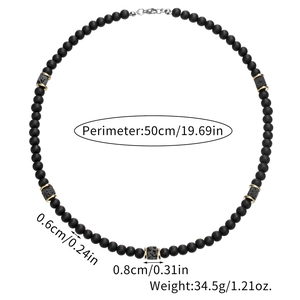 Men's fashion lava stone beaded necklace with dimensions 50cm length and 34.5g weight