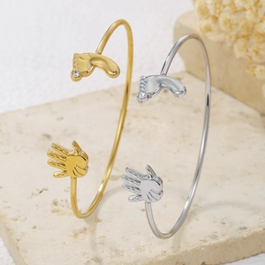 Adjustable stainless steel bracelets with zircon baby footprint and handprint design