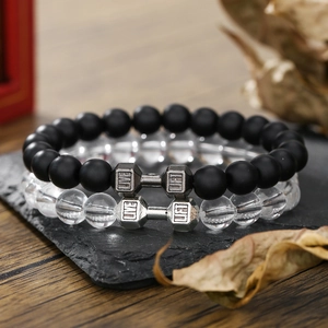Ensemble de bracelets haltères de fitness avec pierres volcaniques et turquoises