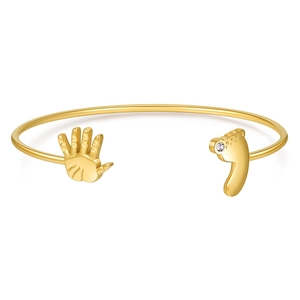 Stainless Steel Open Adjustable Bracelet For Women Baby Handprint Footprint Inlaid Rhinestone Gold Silver Fashion Jewelry Gift