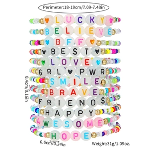 Conjunto de pulseras de cuentas bohemias coloridas con letras luminosas y palabras de suerte