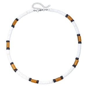 Bohemian wood and shell bead necklace with stainless steel lobster clasp for men