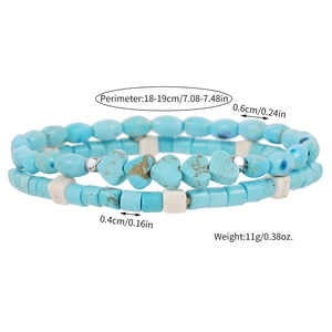 Bohemian turquoise kralen armband set met hartvormige bedels en geometrische lagen