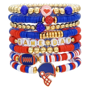 Handgefertigtes Game Day Football Armband-Set mit bunten Perlen und Anhängern