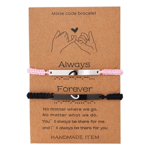 Handmade Morse Code Bracelet Stainless Steel Heart Bar Pendant Braided Wax Cord Adjustable Jewelry For Lovers Friends