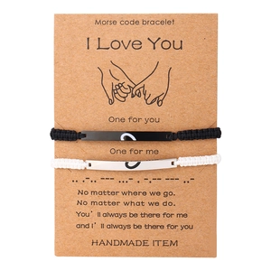 Adjustable Morse code braided cord bracelets with stainless steel heart for couples