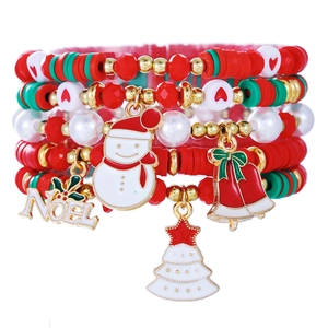 Multi-layer Christmas bracelet set with enamel snowman, Santa and Noel pendants
