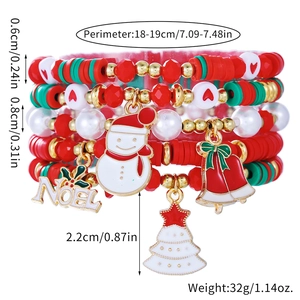 Christmas beaded bracelet set with Snowman, Noel and Santa pendants on white background