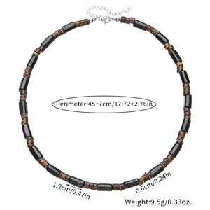Bohemian men's surfing necklace with wood and coconut shell beads and metal lobster clasp