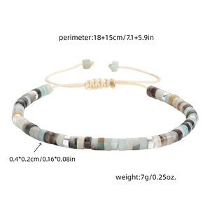 Detail view of handmade braided stone bead bracelet with adjustable sliding knot closure