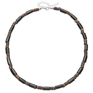 Bohemian beach surfing necklace for men with wooden coconut shell and black resin beads