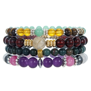 Heilende Natursteinarmbänder Set mit Tigerauge, grünem Aventurin und Marmorperlen-Akzent